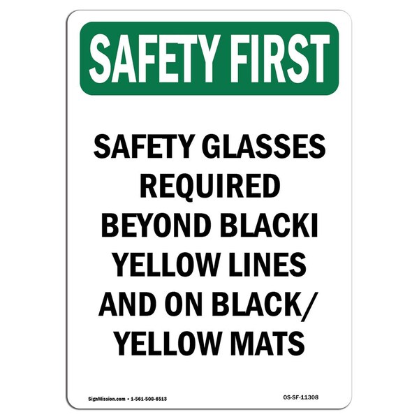 Signmission OSHA Sign, Glasses Required Beyond, 24in X 18in Plastic, 18" W, 24" H, Portrait, P-1824-V-11308 OS-SF-P-1824-V-11308 - main